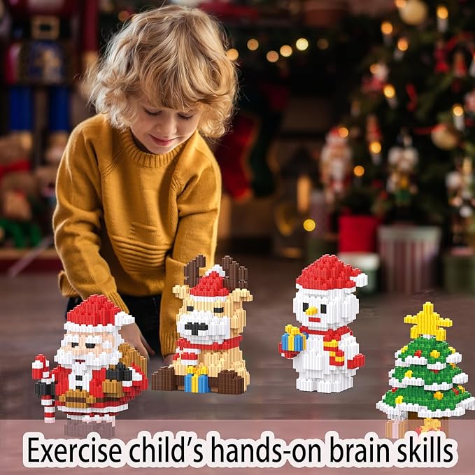 Christmas Building Blocks Santa Claus Compatible for Lego Christmas Micro Blocks Stacking New Toys Holiday Present Box New Year Birthday Gifts for Kids 6-12 Years Old (Santa)