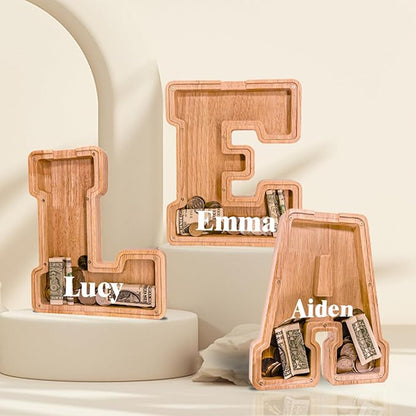 Wooden Letter Piggy Bank for Kids Larger Alphabet Letter Bank for Boys Initial Coin Bank Personalized Piggy Bank Wood Money Save Box for Birthday and Festival-Upgrade 9"" O Piggy Bank