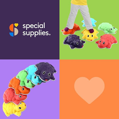 Special Supplies Stepping Stones for Kids - Set of 6 Frog Balance Blocks - Indoor/Outdoor Play - Child Safe Rubber, Non-Slip Edging - Promotes Coordination, Balance, Strength, Game Included