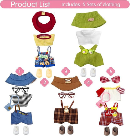Doll Clothes Set for Labubu 15cm/17cm, Stylish Outfits with Hat & Accessories, Cute Fashion Doll Clothing for Boys & Girls (No Doll Included)