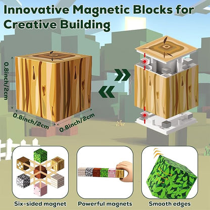 Magnetic Blocks 100 Pieces for Kids Magnetic Tiles, 3D Sensory Construction Building Toys for Toddlers, Farm Animal Magnet Cubes Tree Forest Stacking Toys Games for Ages 3-12