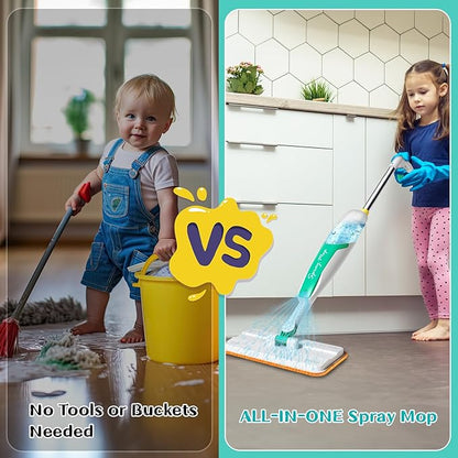 EP EXERCISE N PLAY Kids Spray Mop That Really Works - Toddler-Size Kids Cleaning Toy Set - Small Mop with Real Squeeze Water Sprayer - Mini Mops for 3 4 5 Years Old