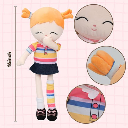 Soft Baby Doll Toys (16'') Baby Rag Doll for Girls Birthday Gift Christmas Plush Toys Gift for Toddler Kids (Orange)