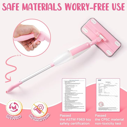 Pink Mini Spray Mop for Toddler-Girls Montessori Cleaning Toy That Real Spray Water,Pretend Playhouse Essentials for Girls Ages 3-8,Toddler Educational Housekeeping Set