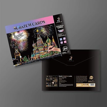 Scratch Art for Kids & Adults, Rainbow Engraving Painting Landscape Scratchboard(A4) Crafts Set: 8 Sheets 4 tools - Fireworks, Big Ben, Tower Bridge, Cristo Redentor, Ferris Wheel(Landmark Building)