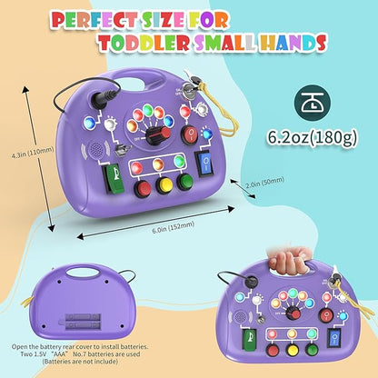 Toddler Baby Busy Board with LED Light, Montessori Busy Board for 1+ Year Old, Baby Sensory Board Toddler Travel Toys for Preschool Learning Activities Boys & Girls Birthday (Purple)