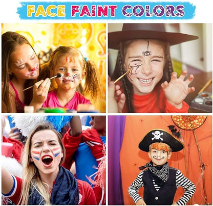 Maydear Face Painting Kit for Kids, 32 Colors Water Based Makeup Palette with Stencils, Glitters, Rainbow Split Cake, Hair Dye Clips, for Parties, Halloween, Safe Professional Face Body Paint Kit