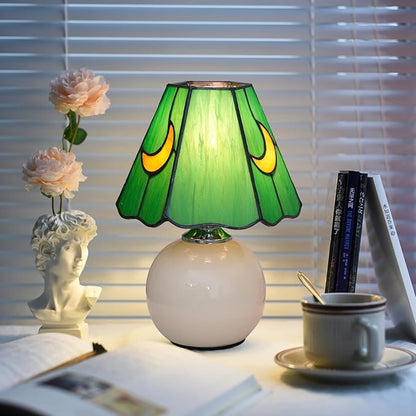 Mushroom Lamp Tiffany Stained Glass Moon lamp Cute Small Bedside Table Lamps for Living Room Home Decor,Girls Women Birthday Christmas Thanksgiving Day Gift,(Green)