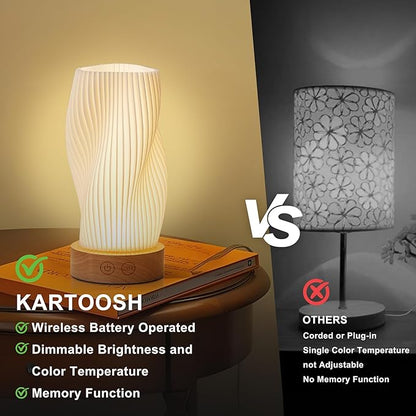 Battery Operated Portable Desk Lamp Set of Two, Dimmable Cordless LED Table Lamp,3 Colors & Memory Function, Modern Rechargeable Bedside Lighting for Living Room, Bedroom, White, 8.6inch