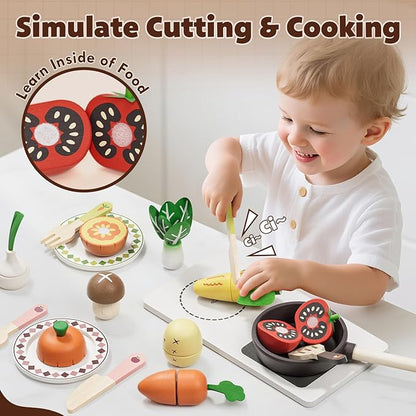 Wooden Play Food Sets for Kids Kitchen, Farm to Table, Play Kitchen Accessories Cutting Vegetables Toy, Pretend Play Food Cooking Games, Learning Resources Food for Kids 3+