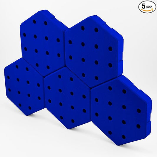 Hexagon Pegboard Tiles, 4.5"x4" each, 5-Pack, Normal-Sized Holes, Make Custom Designs, Easiest to Mount, Expand Existing Pegboard or Fill In Unused Space, Hexboard (True Blue, 4 Inch)