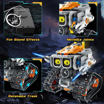 HOGOKIDS Changeable Expressions Robot Building Sets - 3 in 1 Remote & APP Supported Robotic Building Toy Having Sound Effect, Rechargeable RC Robot Birthday Present for Kids Age 6+ Boy & Girl (451PCS)