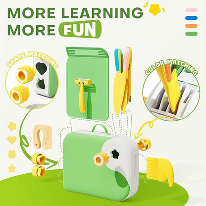 Toddler Cooking Set with Storage Box-Kids Kitchen Set,Safe PP Material Montessori Kitchen Tools for Real Cooking,Dishwasher Safe,Fun Bird-Shaped Organizer Toddler Knife Set