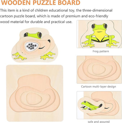 Wooden Multi Layered Puzzles, Life Cycle of Frog, Cartoon Montessori Toy DIY Puzzle Early Educational Toy Preschool Learning Game for Boys & Girls 3 Years and Above