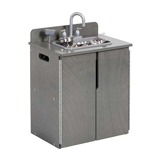 ECR4Kids Play Kitchen Sink, Wooden Playset, Grey Wash