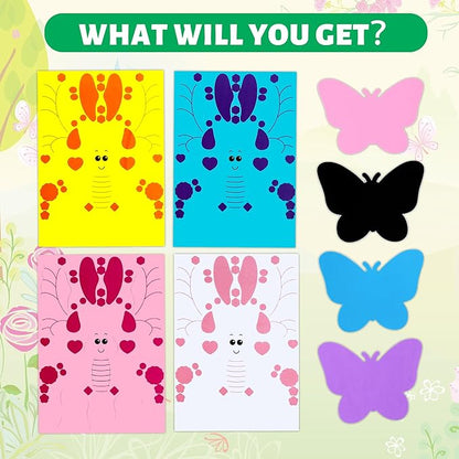 VKPI 4 Butterflies Foam Art Crafts Gift Kit, Creative Make Your Own Butterflies, Cartoon Paper Craft Projects for Kids Ages 4+ Toddler, Preschool Learning Toy for Birthday Party Favor Supplies