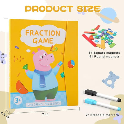 Magnetic Fraction Educational Puzzle, 102 Pcs Magnetic Fraction Puzzle for Kids, Magnetic Fraction Tiles & Fraction Circles, Fractions Manipulatives Learning Games for Elementary School