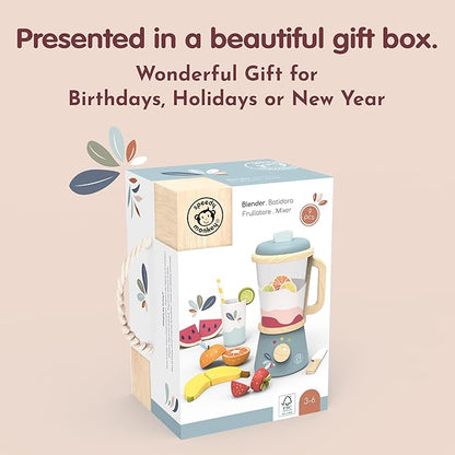 Speedy Monkey Smoothie Maker Blender Set - FSC Wooden Food Blender Toy for Kids, Pretend Play Kitchen Appliance, Role Play Toy Mixer for Toddlers, Fun Fruity Smoothie Playset to Make a Healthy Shake