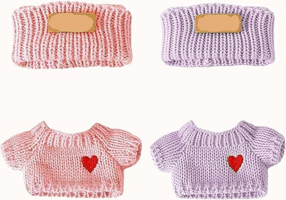 2 Sets for Clothes 17cm/15cm Outfits (4 Pieces) Accessories Handcrafted Crochet Doll Clothes for Fashion Designer Ropa Collection with Hats & Sweater Pink & Purple