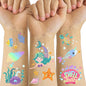 Temporary Tattoos Mermaid for Kids, 80+ Metallic Foil Style Bronzing Fake Tattoos, 4 Sheets Glitter Tattoos, Birthday Party Supplies, Easter Present, Ocean Animal Stickers for Boy and Girls