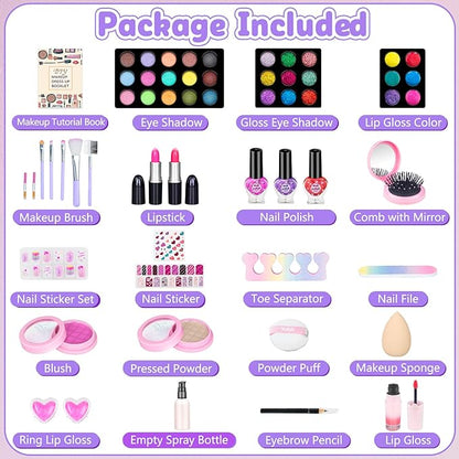 Hollyhi 59Pcs Kids Makeup Kit for Girl, Washable Play Makeup Toys Set for Dress Up, Beauty Vanity Set with Cosmetic Case Birthday Toys for Girls 3 4 5 6 7 8 9 10 11 12 Year Old Kids Toddlers (Purple)