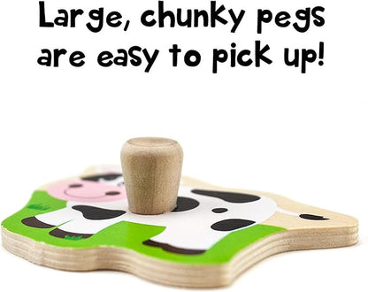 Professor Poplar’s Wooden Barnyard Peg Puzzle (8pcs.) - Wood Learning Puzzles for Toddlers and Kids, Animal Themed