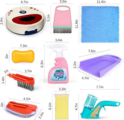 Kids Cleaning Set for Toddlers, 10 Pcs Pretend Play Educational Set Includes Kids Vacuum That Really Works with Lights & Low Noise, Broom, Spray Bottle and More
