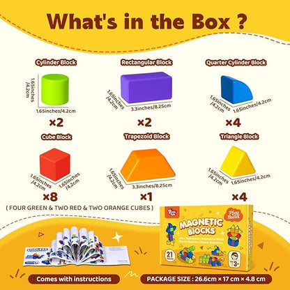 Magnetic Blocks with Multiple Shapes, 1.65 inch Large Magnetic Building Cubes for Kids, Sensory Montessori Stacking Toys for Boys & Girls Ages 3 4 5 6 (21pcs)