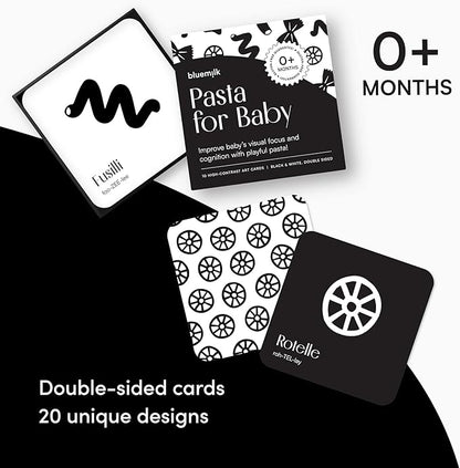 Pasta for Baby High Contrast Cards Sensory Toy Learning Activity Large Black and White Flash Cards Newborn Tummy Time Play 0+ Months Infant Essentials Curious Baby Activity Gift Set