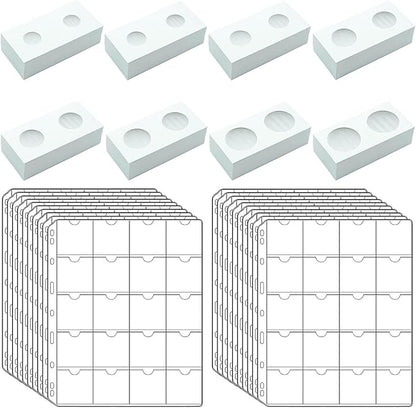 400 PCS Cardboard Coin Flips with 20 Sheets Coin Pocket Pages, 8 Assorted Sizes 2" x 2" Cardboard Coin Holders Coin Flips Coin Collection Supplies for Dime, Dollars, Penny, Quarter, Nickels Collecting