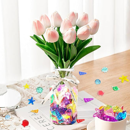 200+ Pcs Sensory Bin Filler Diving Gem Pool Toys Small Bulk Plastic Under The Sea Shells Decorations Ocean Mermaid Kit 11 Colors 6 Styles Mixed Acrylic Tiny Seashells Craft