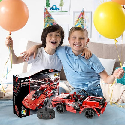 GMAOPHY STEM Toy Building Toys Gifts for Age 5, 6, 7, 8, 9, 10, 11, 12 Years Old Kids Boys Girls, 2 in 1 Remote Control Racing Car Building Blocks, 351 Pcs DIY Engineering Construction Toy