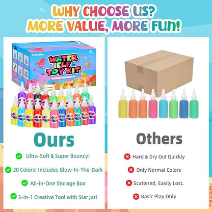 Magic Water Elf Toy Kit– 20 Magic Gels (2 Glow-in-The-Dark) & 18 Sea Creature Molds, DIY Aqua Fairy Water Gel Crafts Toy, Make Water Pets & Squishy Figures, Fun Birthday Gift for Kids Ages 3+