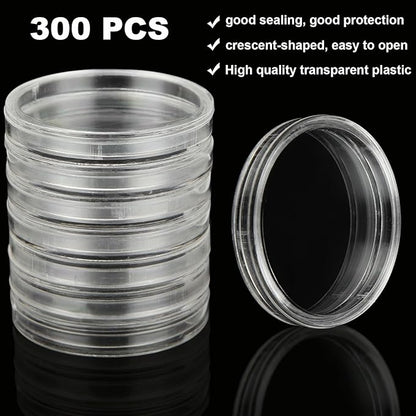300 PCS Coin Capsules 30mm Plastic Coin Storage Box, Assorted Sizes Coin Collection Supplies Clear Coin Storage Case, Round Silver Dollar Coin Holders with Foam Protect Gasket (17/20/25/27/30mm)