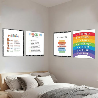 Set 12 Calming Corner Posters for Classroom Must Haves For Teachers, Composition Notebook Classroom Decor, 10x12 Calm Down Corner Supplies, Feelings Chart For Kids Ages 4-8, Feelings Wheel Poster