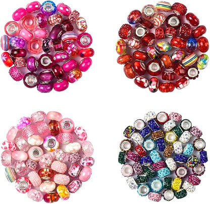 Aipridy Assortment European Large Hole Beads Spacer Beads Rhinestone Craft Beads for DIY Charms Bracelet Jewelry Making (Rose-Red-Rose red)