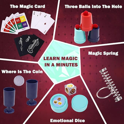 Magic Kit for Kids 28 in 1 Magic Tricks Set Age 6-8 to Perform with Step-by-Step Video Instructions for Each Trick from Professional Ages 6+