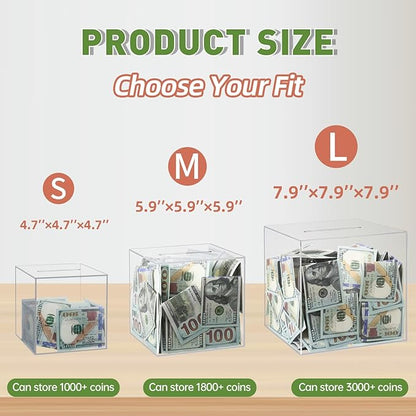 Clear Piggy Bank for Adults/Kids, Acrylic Unopenable Money Box for Cash Coin Saving, Must Break to Open, Money Saving Jar for Adults Boys Girls, Size 7.48''