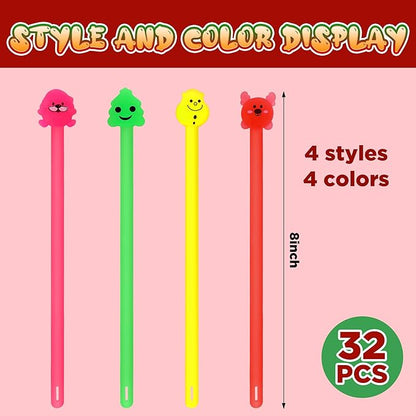 32 Pcs Christmas Stretchy Strings Fidget Toys, Colorful Stretchy Fidgets Sensory Toys, Stress Relief Stretch Sensory Bracelet String with Xmas Tree Santa Claus Snowman Elk for Party Favors (Smooth)