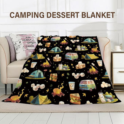 Marshmallow Blanket, Camping Blanket, Gifts for Campers, Gifts for Camping Lovers, Cute S'Mores Blanket, Camping Gifts for Couples, 50" X 60" Marshmallow Cookie Blankets Birthday Christmas