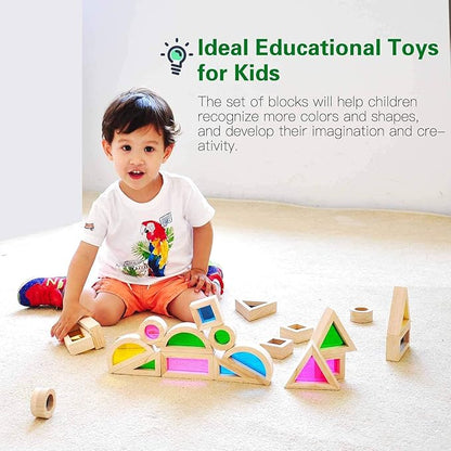 Wood Building Blocks Set 24pcs, Wooden Blocks for Toddlers, Rainbow Sensory Toys, Educational Toys, Preschool Wooden Stacking Toy for Kids