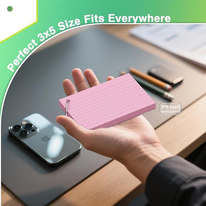 500 Count Index Cards with Ring 3 x 5 Inch Colored Heavyweight Ruled Index Cards, Flash Cards for School & Office Supplies and Home Organization, Durable Study To Do List Note Cards with Ruled Lines