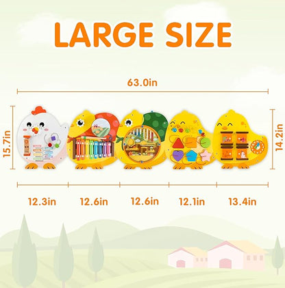 Chick Squad Activity Wall Busy Board Panels | 11-in-1 Wooden Sensory Wall Panel for Kids, Montessori Learning Activity Center | Perfect for Toddler Playroom Daycare Nursery Classroom Dentist Office