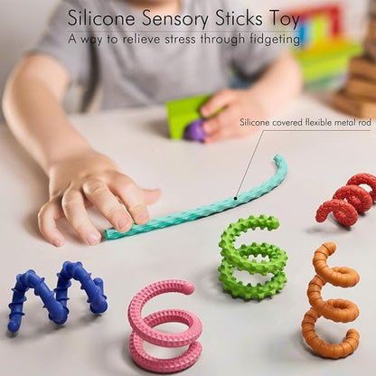 Sensory Fidget Toys for Kids Adults,12PCS Flexible Fidget Sticks for Stress Anxiety Autistic ADHD, Calm Down Travel Airplane Essentials Toys, Stuffers for Teens Kids