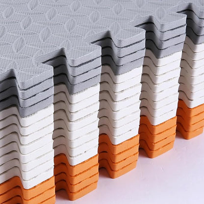 Play Mat for Babies 0-6 Months, Solid Colored Foam Floor Mat, Non-Toxic Interlocking Foam Puzzle Floor Mats, 0.4" Thick Square Kids Playmat丨47x47 Play Mat for Playpen (White/Gray/Orange)
