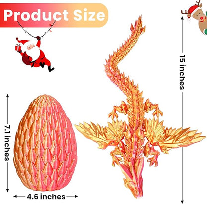 3D Printed Dragon Eggs with Articulated Fly Dragon Inside, Collectible Figurines Fidget Toy for Adults Kids Birthday Easter Christmas White Elephant Gifts for Friends Colleagues(Red Gold, L size)