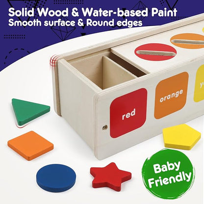 Wooden Sorting Toys Montessori Color & Shape Sorter Class Activity Toddlers Fine Motor Game for Colors and Shapes Recognition, X-mas Stocking stuffers New Year Gifts for 2-5 Year Old Boys and Girls