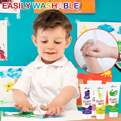 AROIC 8PCS Washable Finger Paint for Kids, Non-Toxic Finger Paints 8Colors, Art Supplies for Toddlers, Painting Supplies for Kids Boys Girls Gifts, Hand Paint DIY Crafts