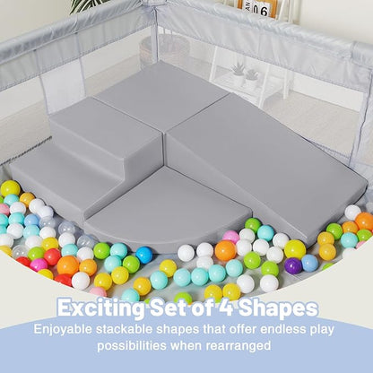 4-Piece PU Leather Baby Foam Climbing Blocks for Toddlers - Soft Play Climbing Toys for Toddlers - Foam Climbing Set for Crawling and Sliding Indoor (Gray)