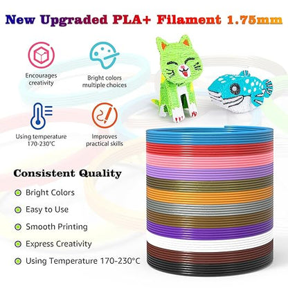 3D Printing Pen Refills PLA Filament 1.75mm 24 Vibrant Colors 240 Feet, Each Color 3 Meters (10 Feet) - 250 Stencils eBooks - Fit for SCRIB3D P1 and MYNT3D Pens
